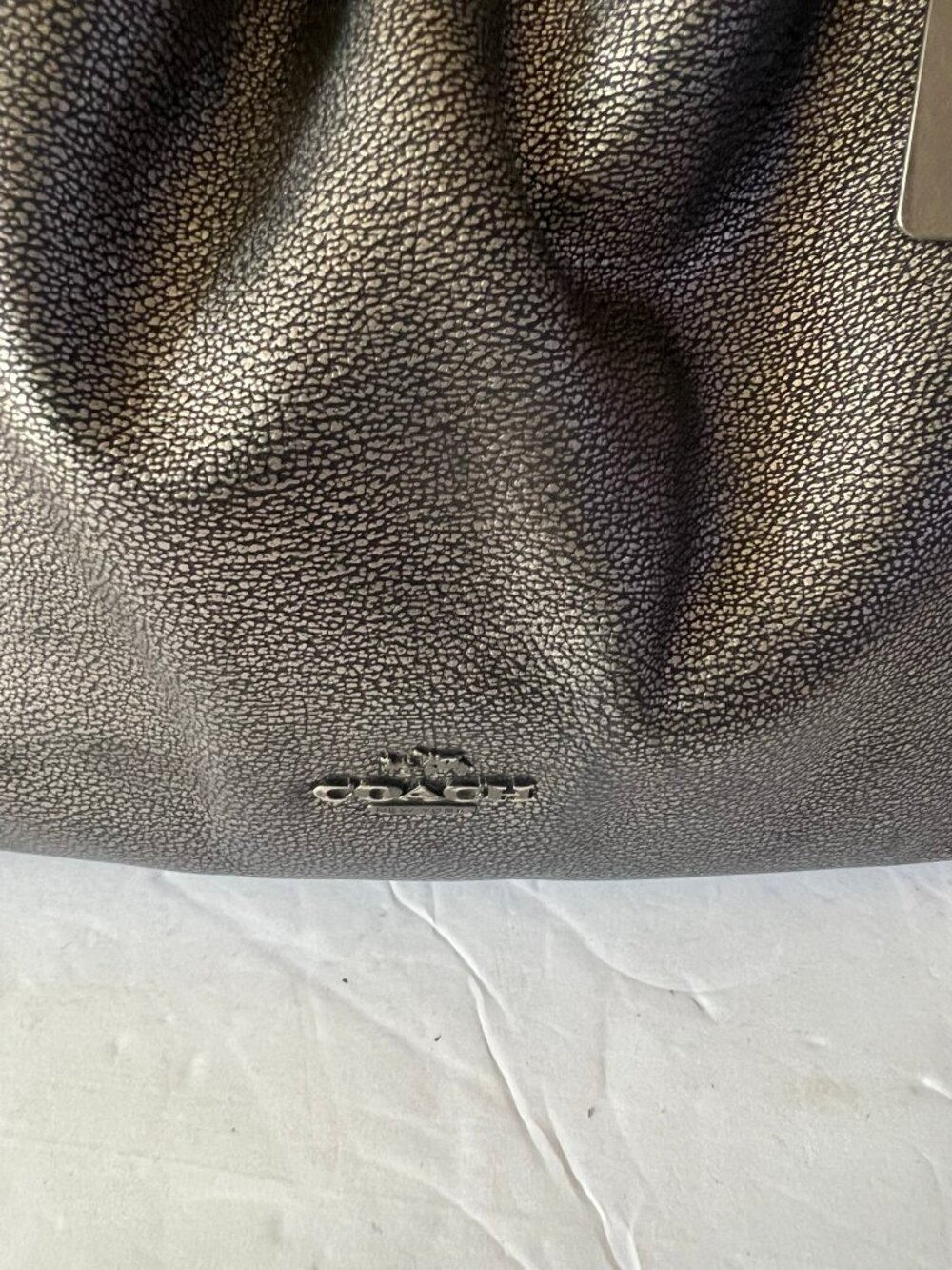 COACH EDIE PEBBLE LEATHER SHOULDER BAG 28 METALLIC SATCHEL - Picture 3 of 10